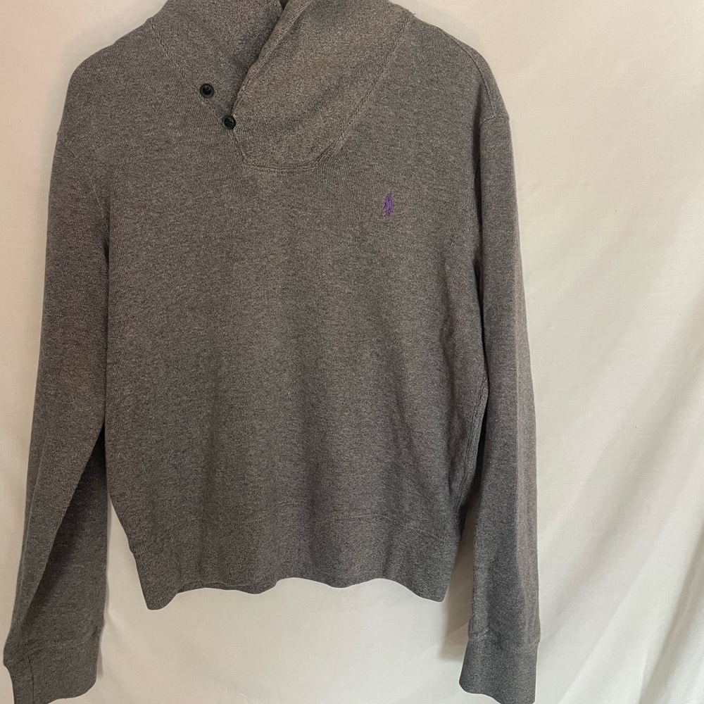 Ralph Lauren Heather Gray Polo 2 button tall collar sweatshirt material size PS - Picture 2 of 9